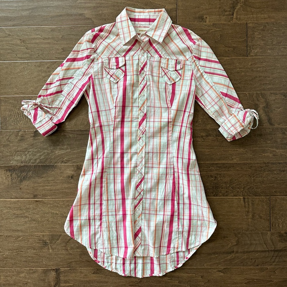 Diesel Plaid Collared Button-Front Mini Shirt Dress